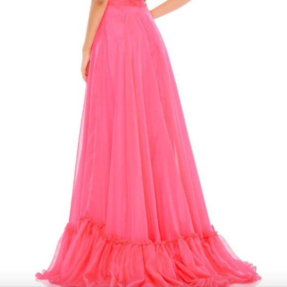 MAC DUGGAL 67816 HIGH NECK CHIFFON HALTER HOT PINK GOWN sz 16 - Picture 8 of 8